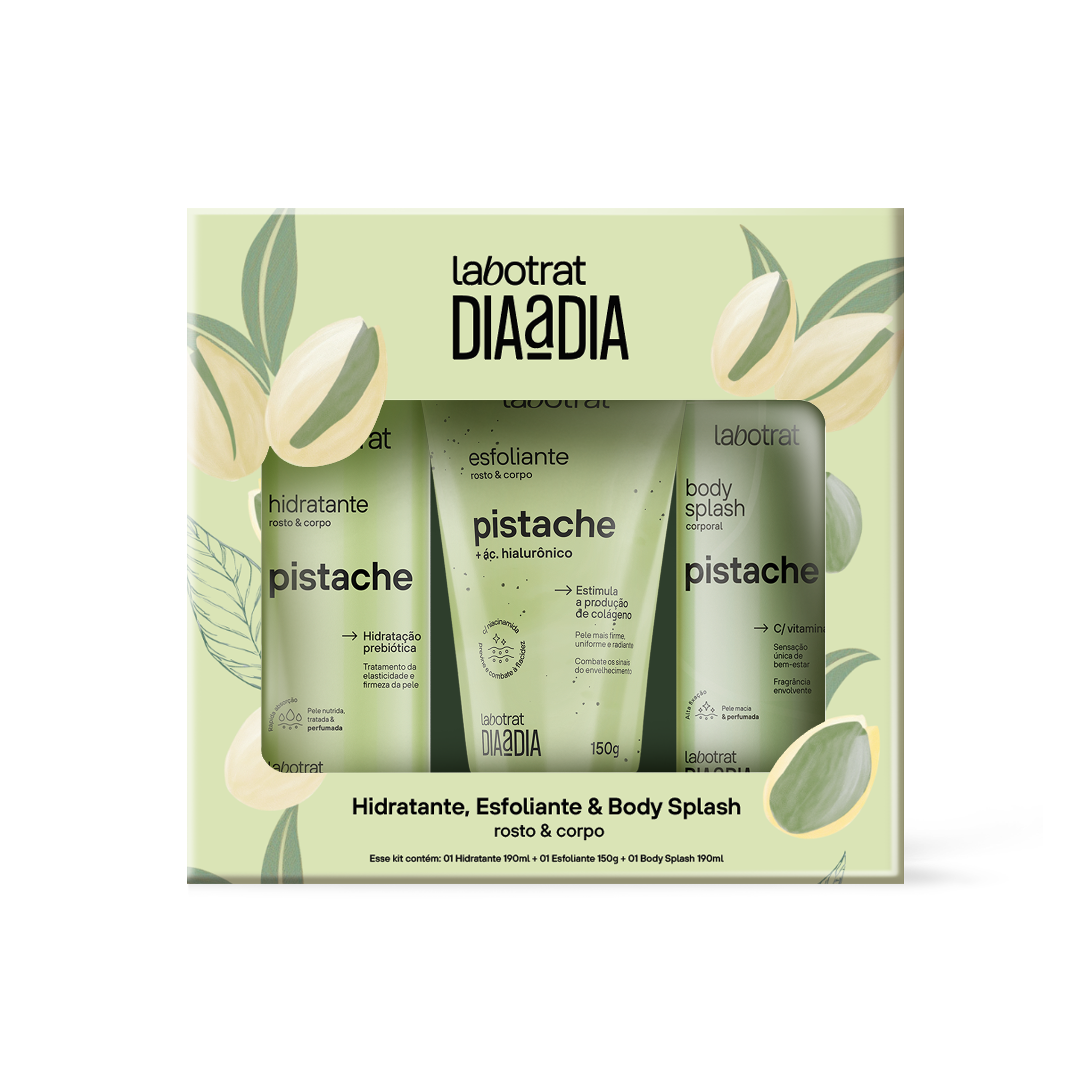 Labotrat Dia a Dia Pack Pistache — Hidratante, Esfoliante & Body Splash