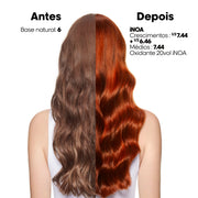 Antes e depois da iNOA: base natural 6 pintada com 7.44 e 6.46 e oxidante de 20 volumes