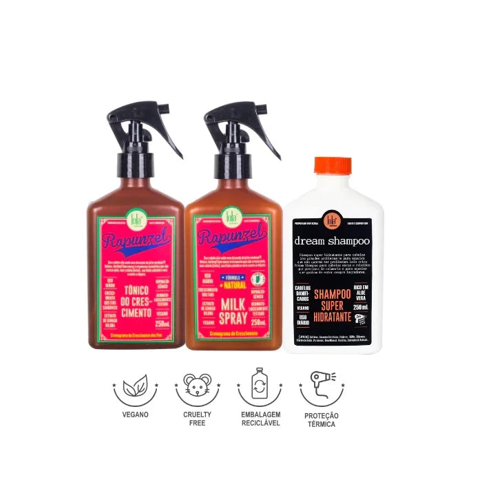 Lola Rapunzel Crescimento & Hidratação — Pack Diário (Tónico + Dream Shampoo + Milk)