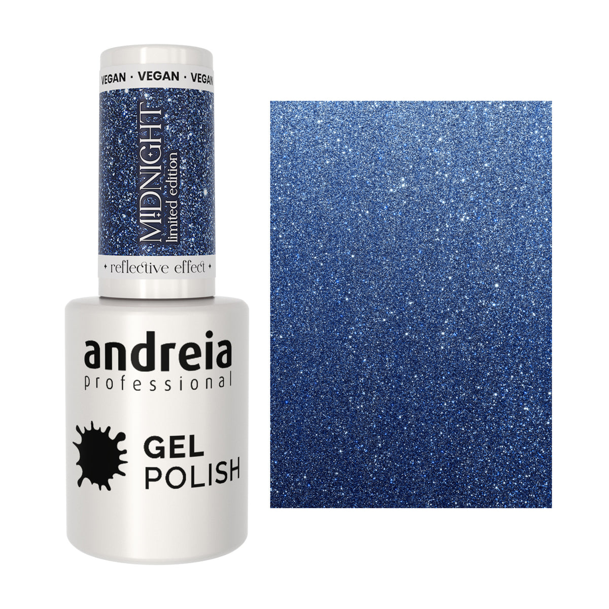 Andreia Gel Polish MD1 Azul Cintilante, frasco e cor