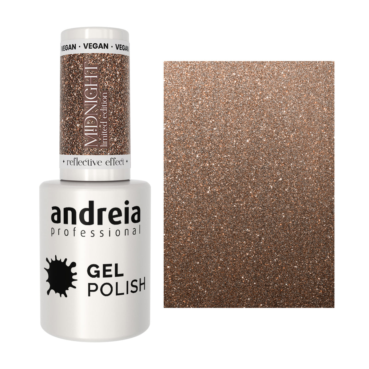Andreia Gel Polish MD2 Bronze Cintilante, frasco e cor