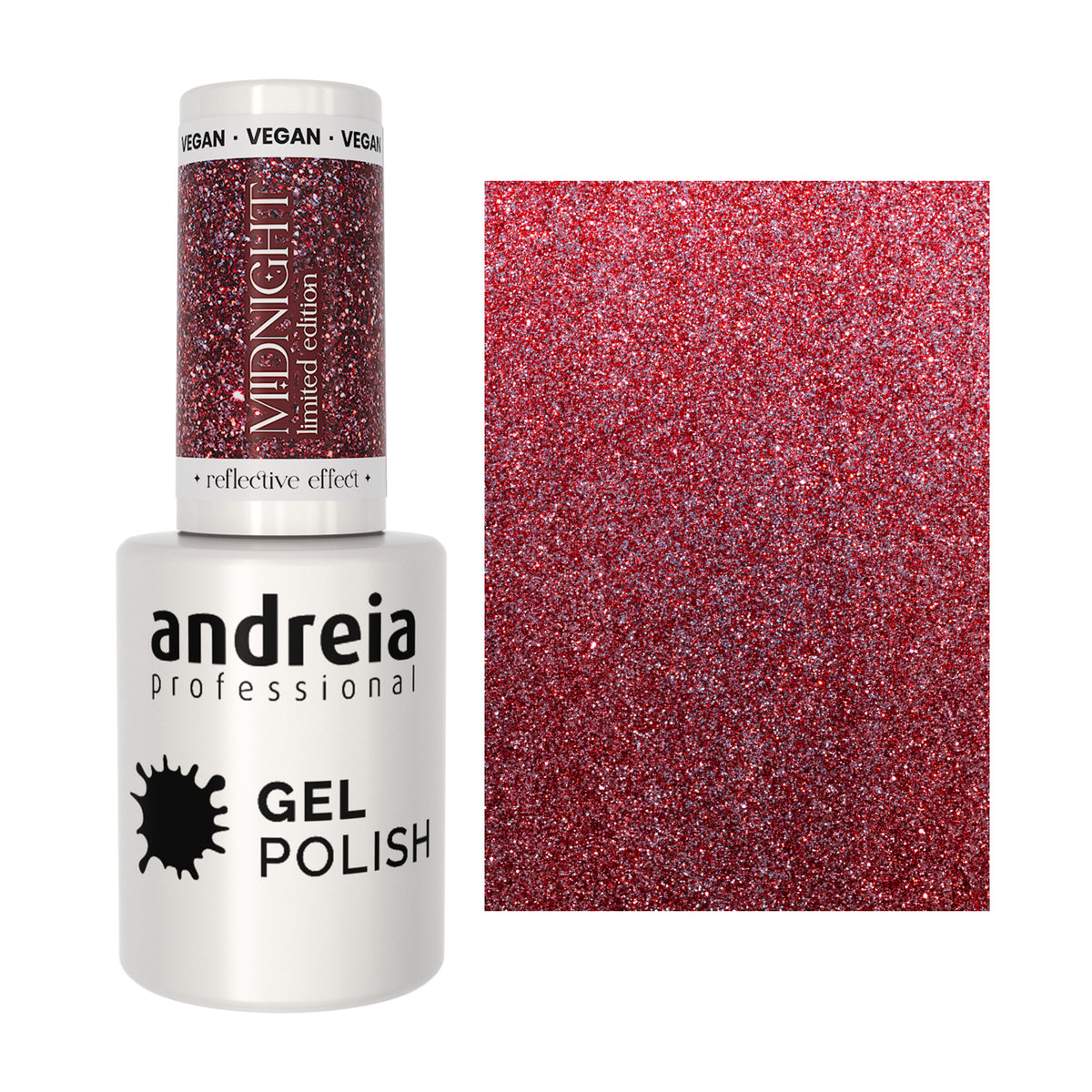 Andreia Gel Polish MD3 Vermelho Cintilante, frasco e cor
