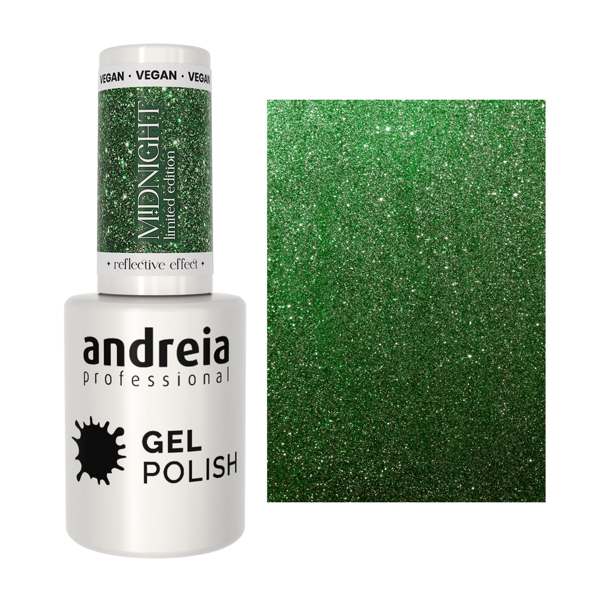 Andreia Gel Polish MD4 Verde Cintilante, frasco e cor