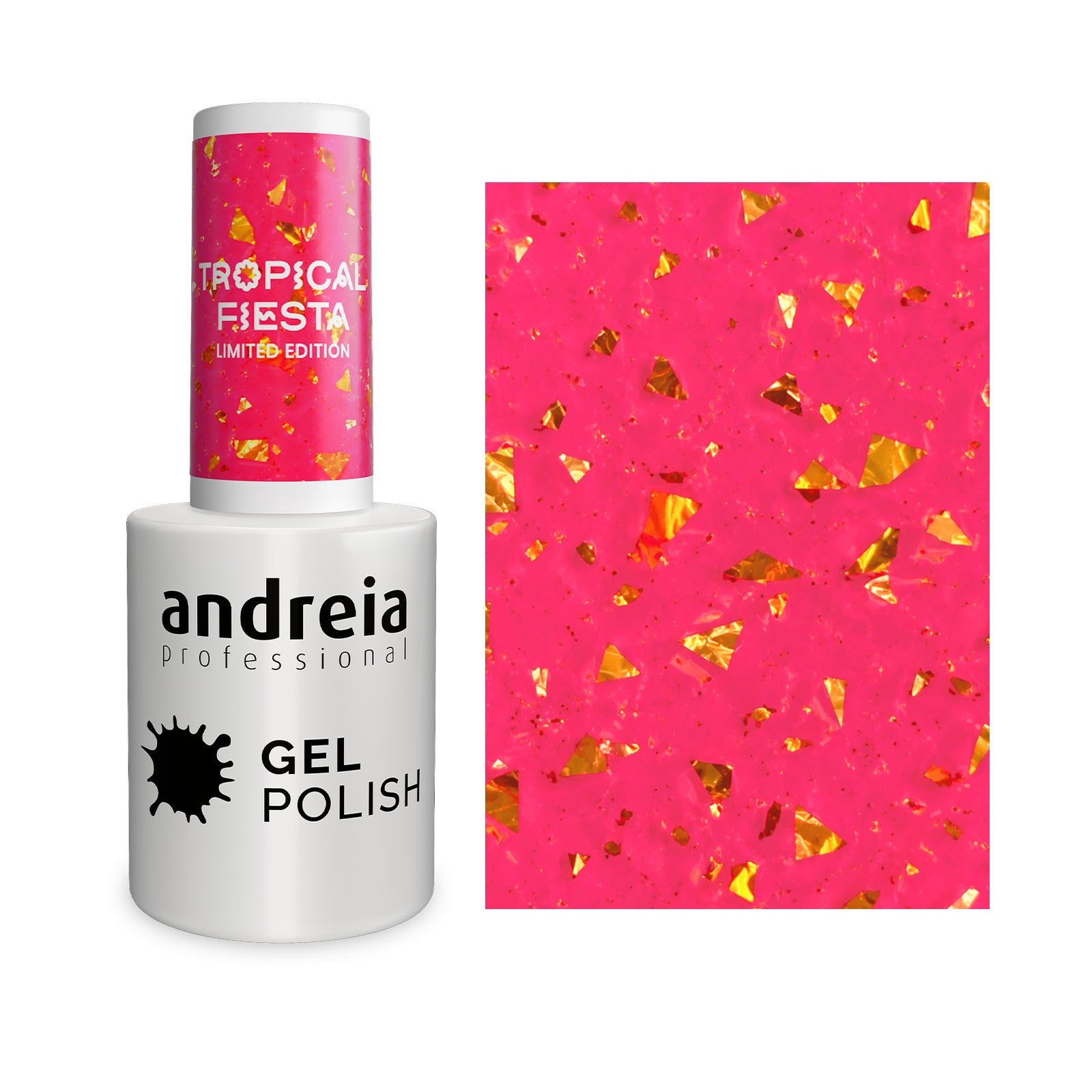 Andreia Gel Polish TR1 Rosa com Flocos Dourados Tropical Fiesta