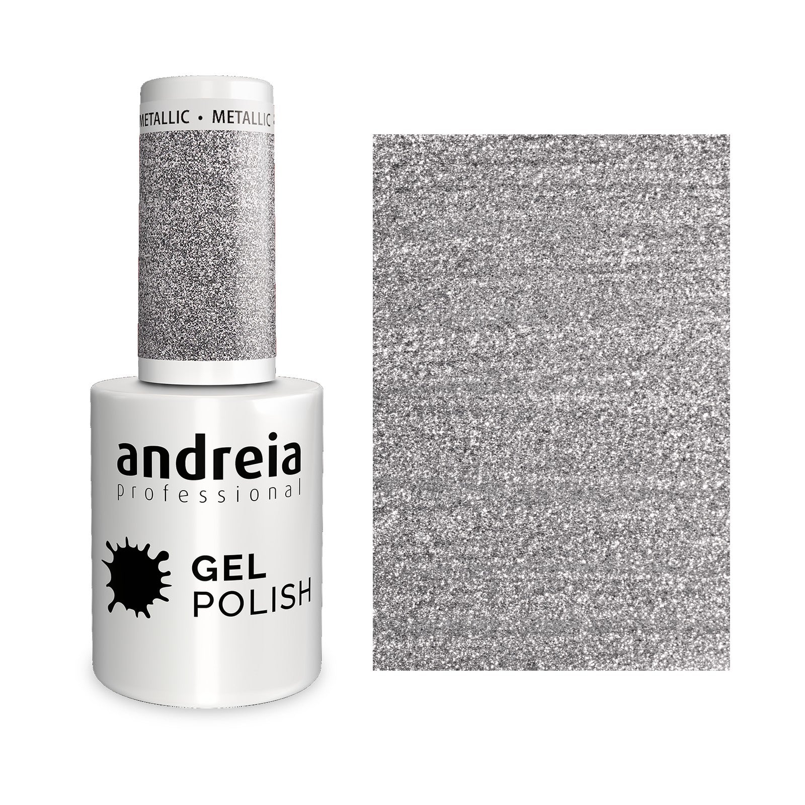 Andreia Gel Polish 276 Glitter Prateado Metálico — frasco e cor