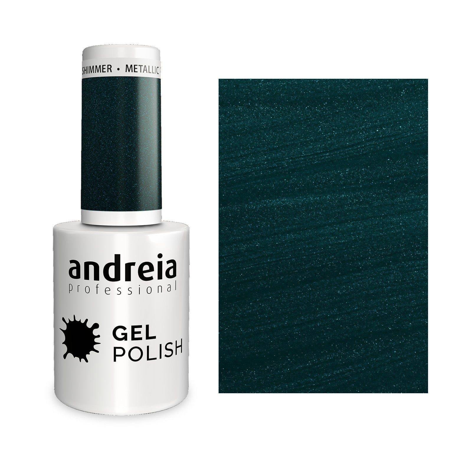Andreia Gel Polish 282 Verde Purpurinado — frasco e cor