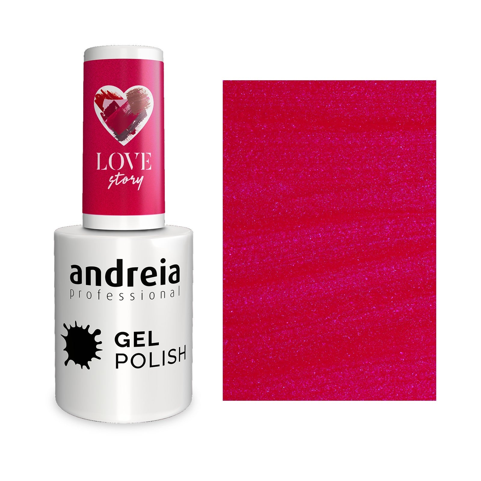 Andreia Gel Polish 302 Vermelho Rosado com brilho metálico roxo — frasco e cor