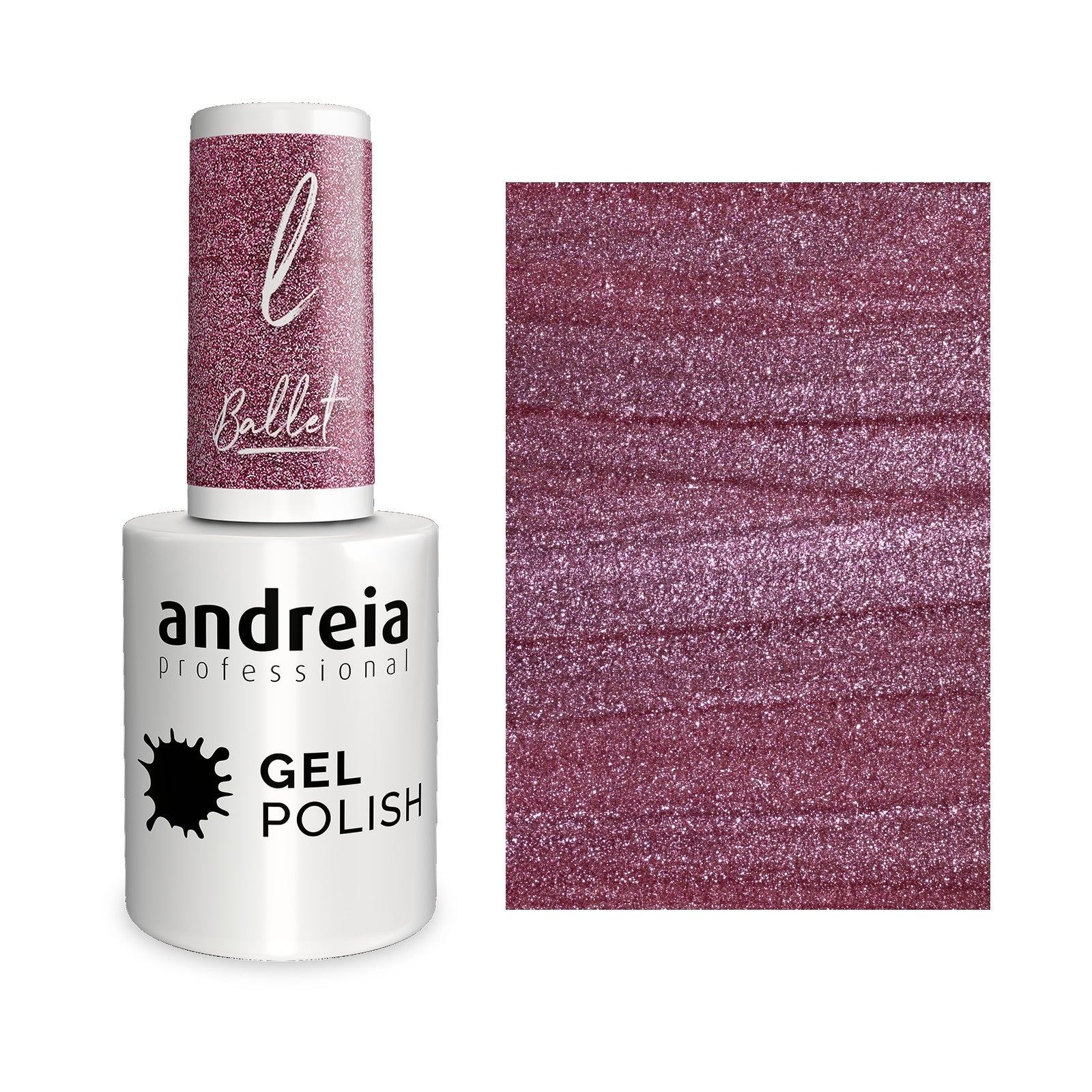 Andreia Gel Polish BA3 Glitter Rosa — frasco e cor