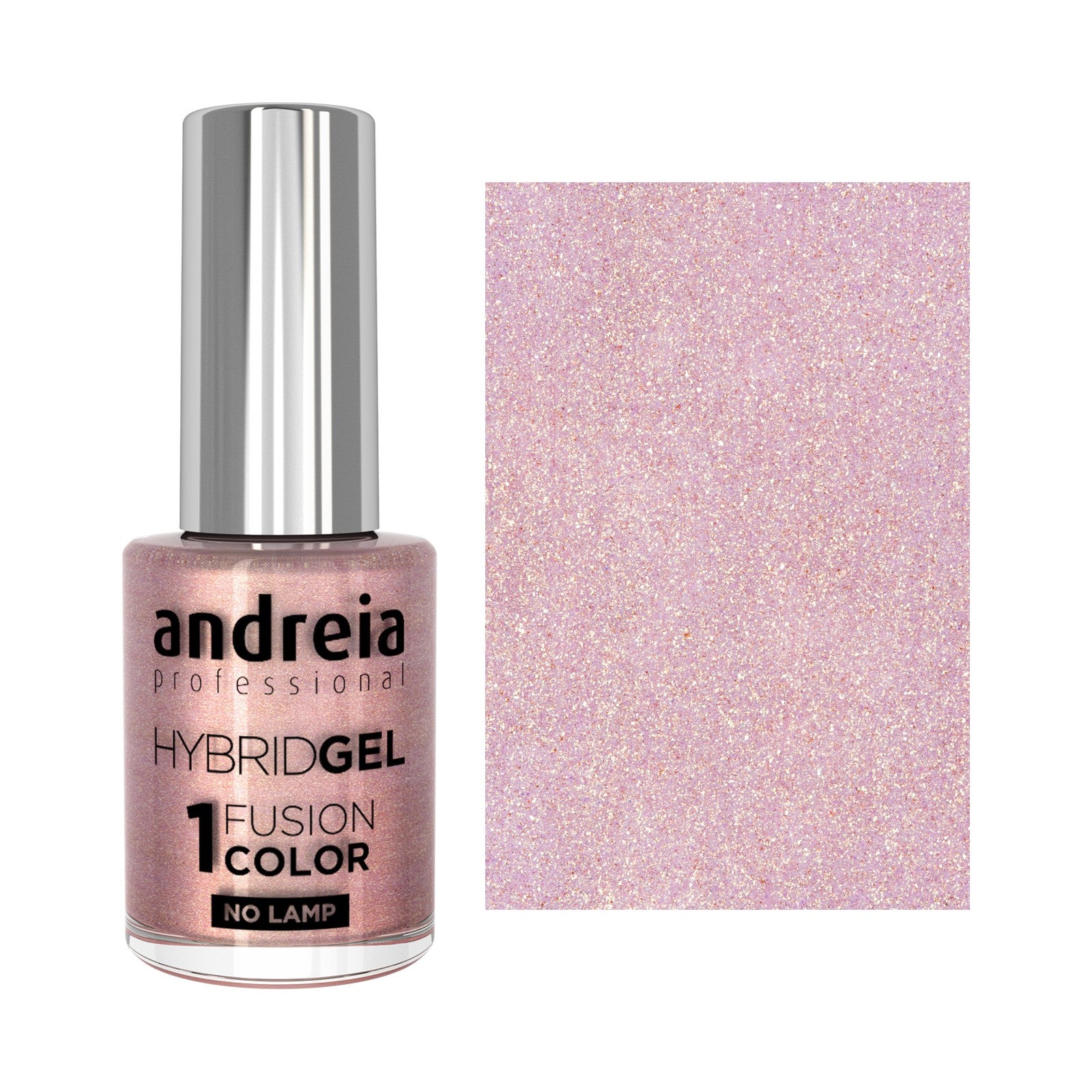 Andreia Hybrid Gel Fusion Color H86 Glitter Rosa Com Reflexos Dourados — frasco e cor