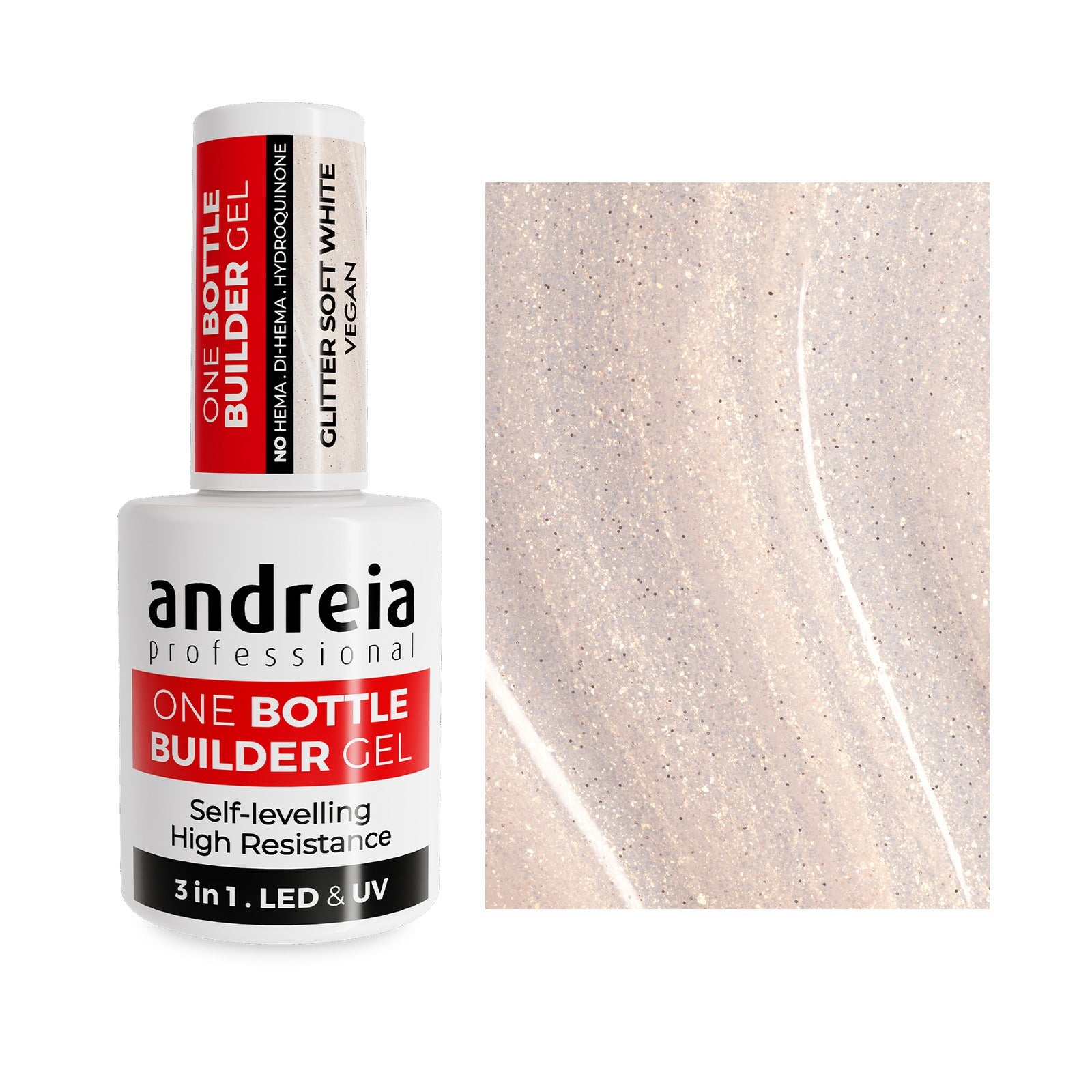 Andreia One Bottle Builder Gel Glitter Soft White 14 ml
