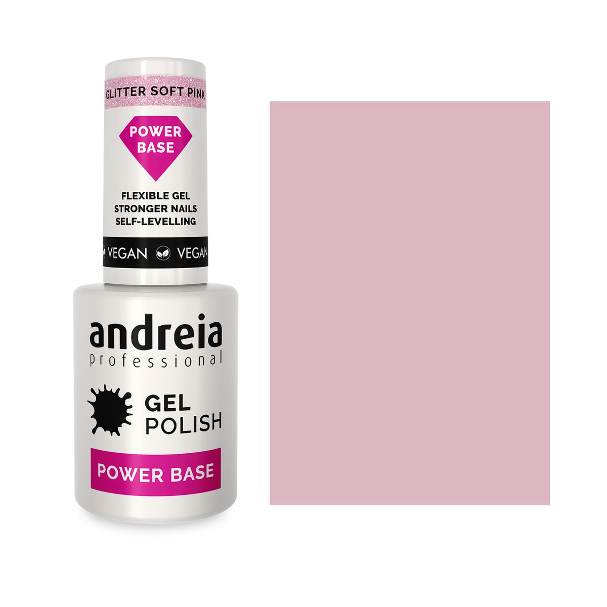 Andreia Power Base Base de Verniz Gel 10,5ml Glitter Soft Pink