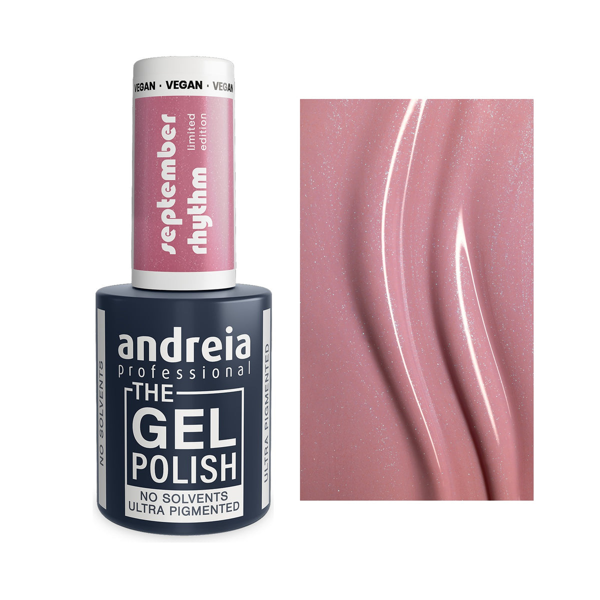 Andreia The Gel Polish SR3 Rosa Velho com Glitter, frasco e cor