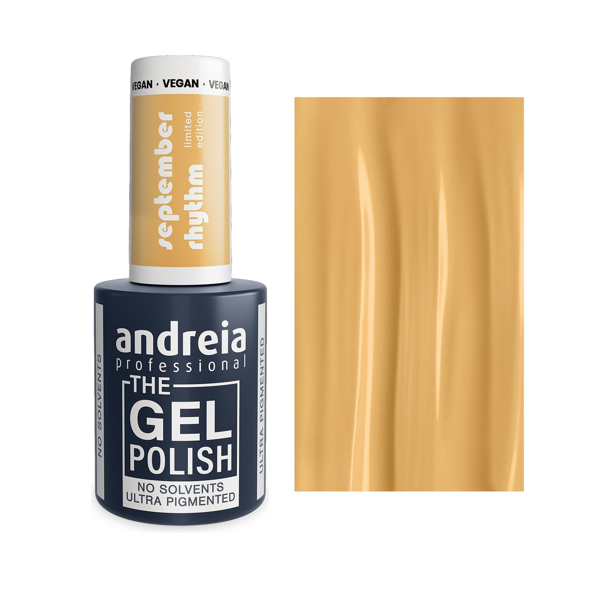 Andreia The Gel Polish SR4 Amarelo Manteiga, frasco e cor