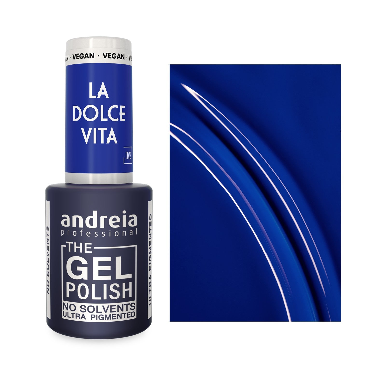Andreia The Gel Polish DV2 Azul real — frasco e cor