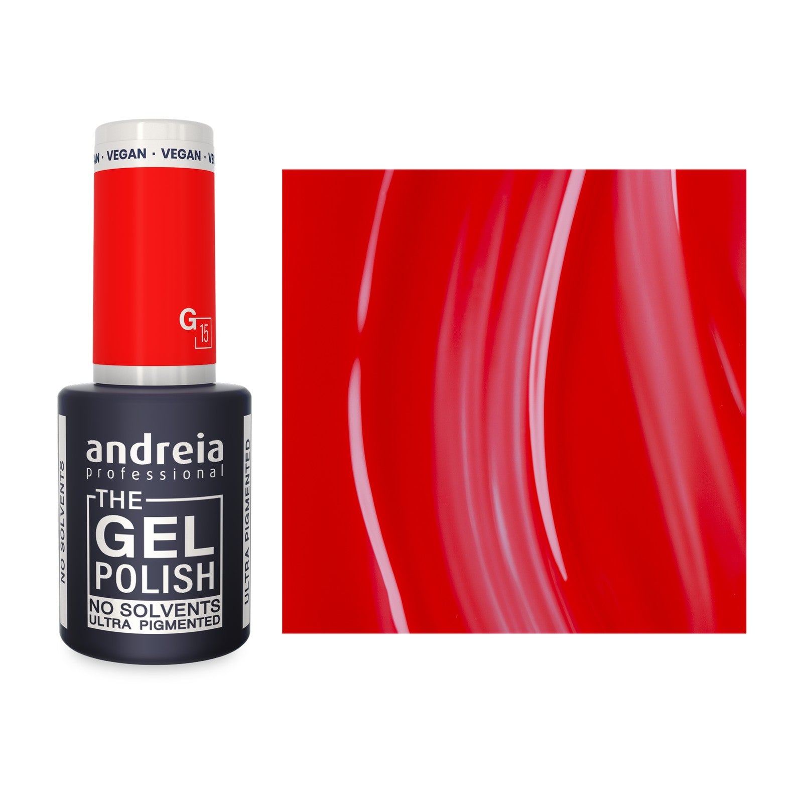 Andreia The Gel Polish G15 Vermelho Néon — frasco e cor