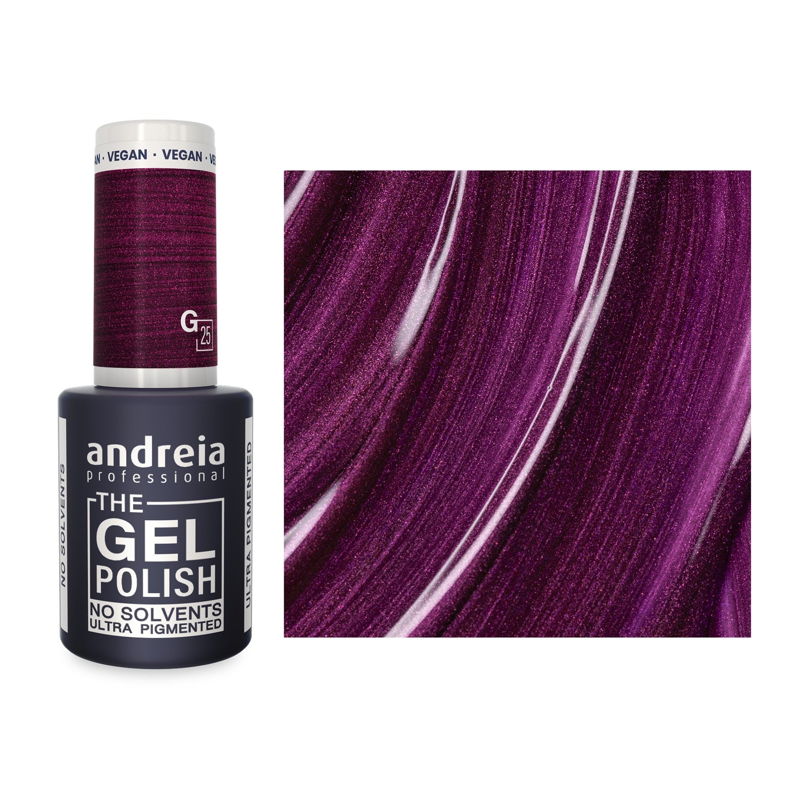 Andreia The Gel Polish G25 Roxo Metalizado — frasco e cor