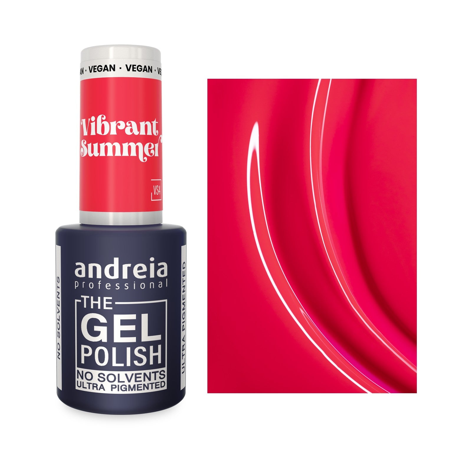 Andreia The Gel Polish VS4 Rosa Avermelhado Néon — frasco e cor