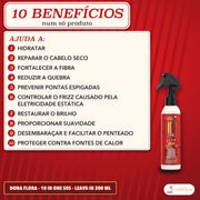 Leave-in 10 in One S.O.S Dona Flora: peça com a lista numerada dos 10 benefícios num só produto