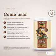 Máscara de Argão Dona Flora Nutre e Repara: passos numerados de como usar e os cuidados no fundo