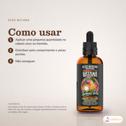 Óleo Nutritivo Batana Dona Flora Cabelo e Pele: passos numerados de como usar e os cuidados no fundo