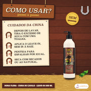 Leave-in Crina de Cavalo Dona Flora Proteção Térmica: quatro passos depois do banho, com a toalha, o pente e o secador