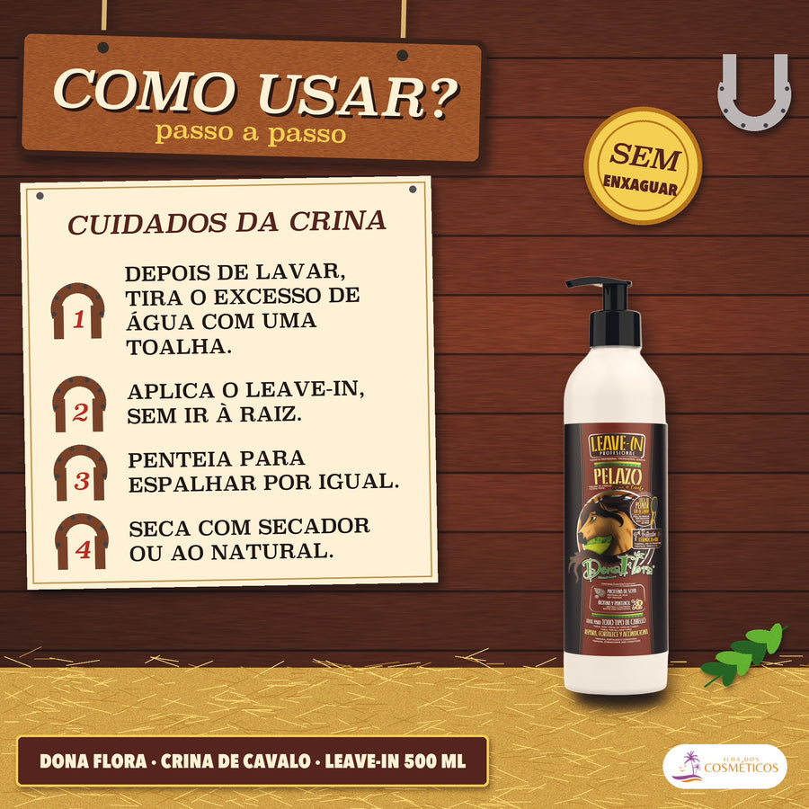 Leave-in Crina de Cavalo Dona Flora Proteção Térmica: quatro passos depois do banho, com a toalha, o pente e o secador