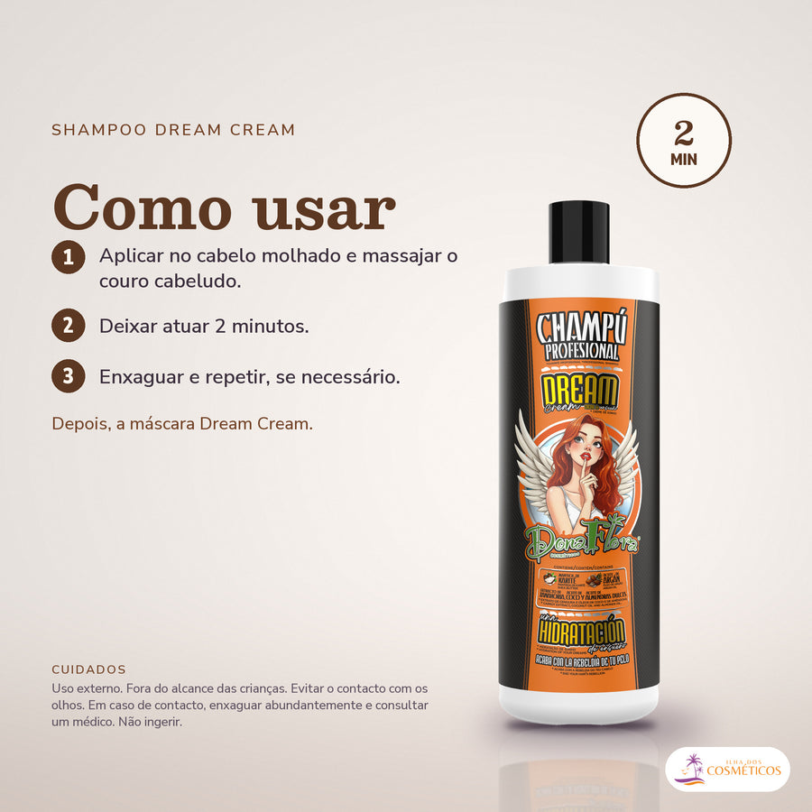 Shampoo Dream Cream Dona Flora Hidratante com Karité: passos numerados de como usar e os cuidados no fundo