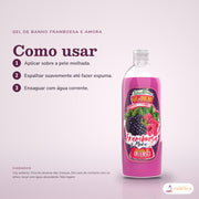 Gel de Banho Framboesa e Amora Dona Flora: passos numerados de como usar e os cuidados no fundo