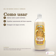 Gel de Banho Aveia e Cereais Dona Flora: passos numerados de como usar e os cuidados no fundo