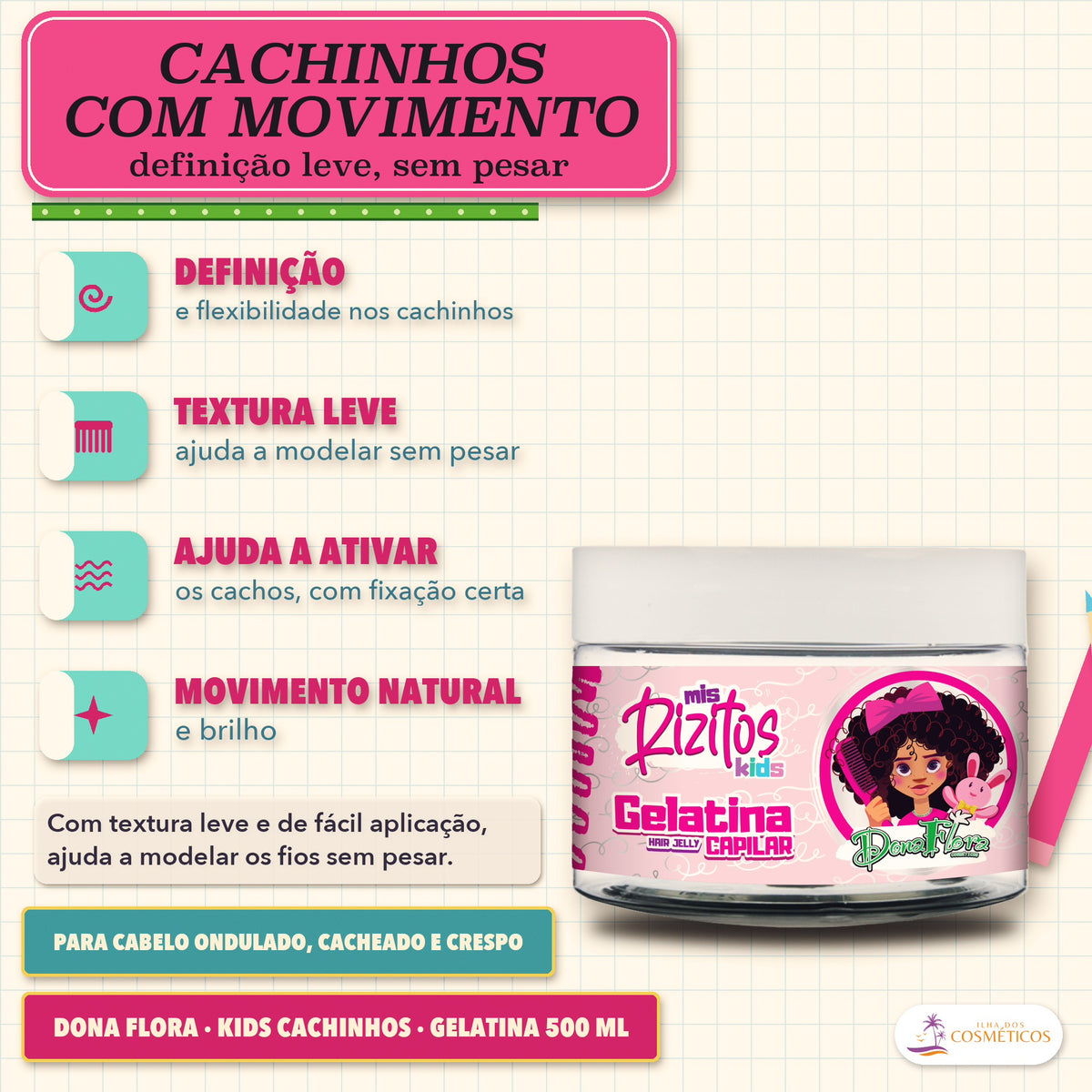 Gelatina Kids Meus Cachinhos Dona Flora: apresentação, com o que a fórmula faz pelo fio