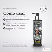 Máscara Matizadora Grafite Dona Flora Tom Acinzentado: passos numerados de como usar e os cuidados no fundo