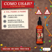 Tónico Antiqueda Dona Flora Não+Queda com Alecrim: três passos no couro cabeludo, com os sinais uso diário e sem enxaguar