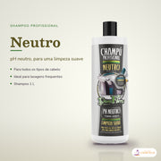 Shampoo Neutro Dona Flora: frasco em fundo de estúdio, com o nome da linha e as notas