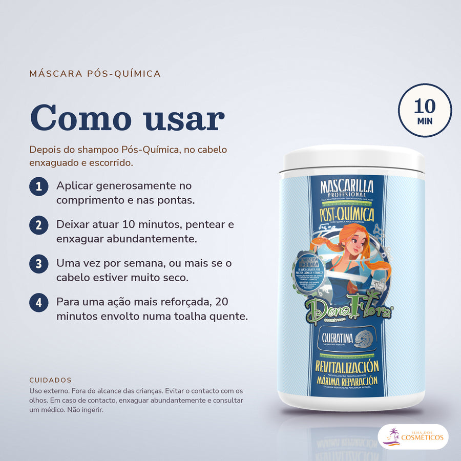 Máscara Pós-Química Dona Flora: passos numerados de como usar e os cuidados no fundo