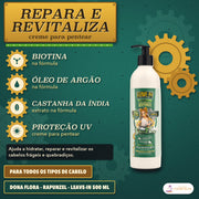 Leave-in Rapunzel Dona Flora Proteção Térmica e UV: apresentação, creme para pentear com biotina e proteção UV