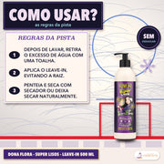 Leave-in Proteção Térmica e UV Dona Flora Super Lisos: os três passos de uso, da toalha ao secador, e o selo sem enxaguar