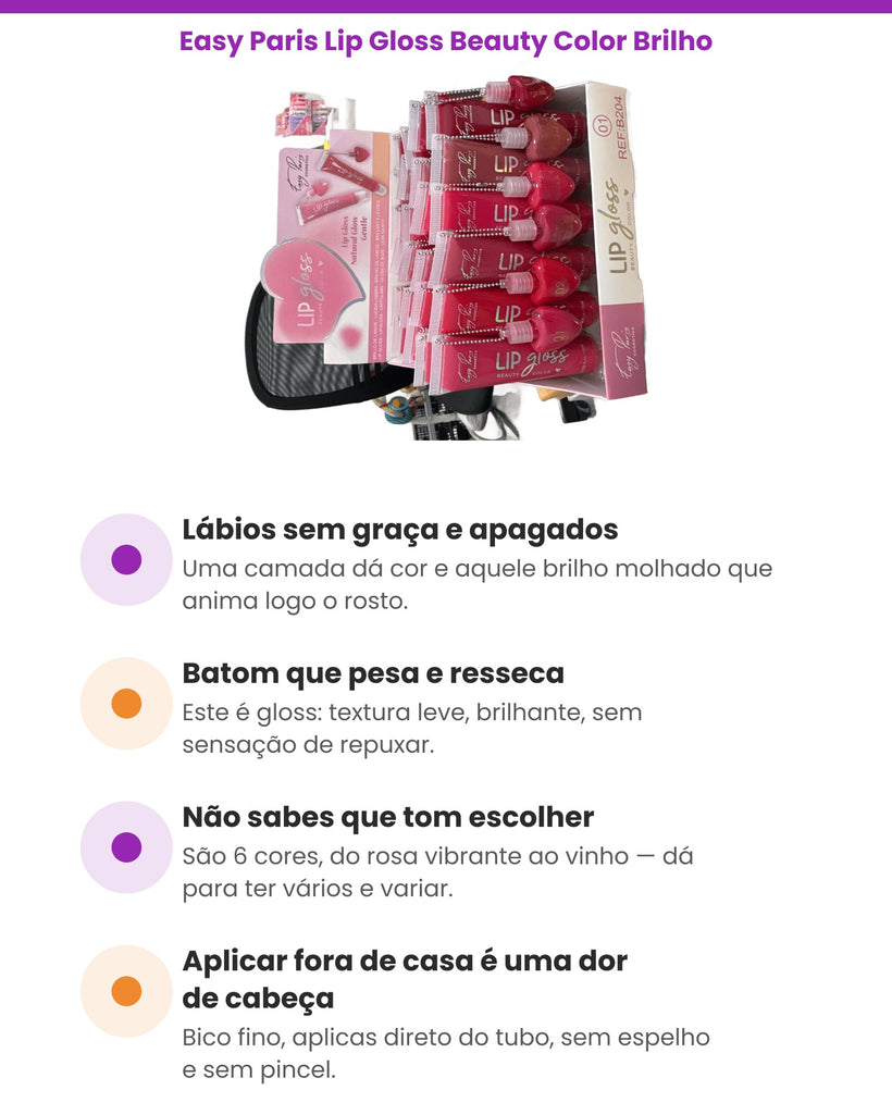 Easy Paris Lip Gloss Beauty Color Brilho de Lábios com Cor 18ml — benefícios