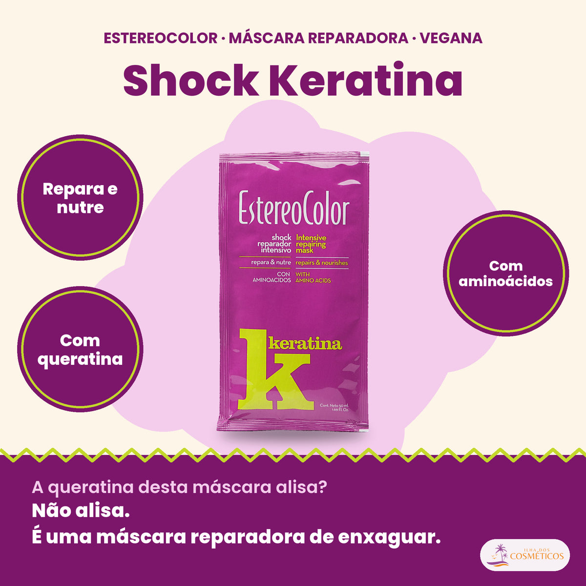 Estereocolor Shock Keratina 50 ml: repara e nutre, com queratina e aminoácidos