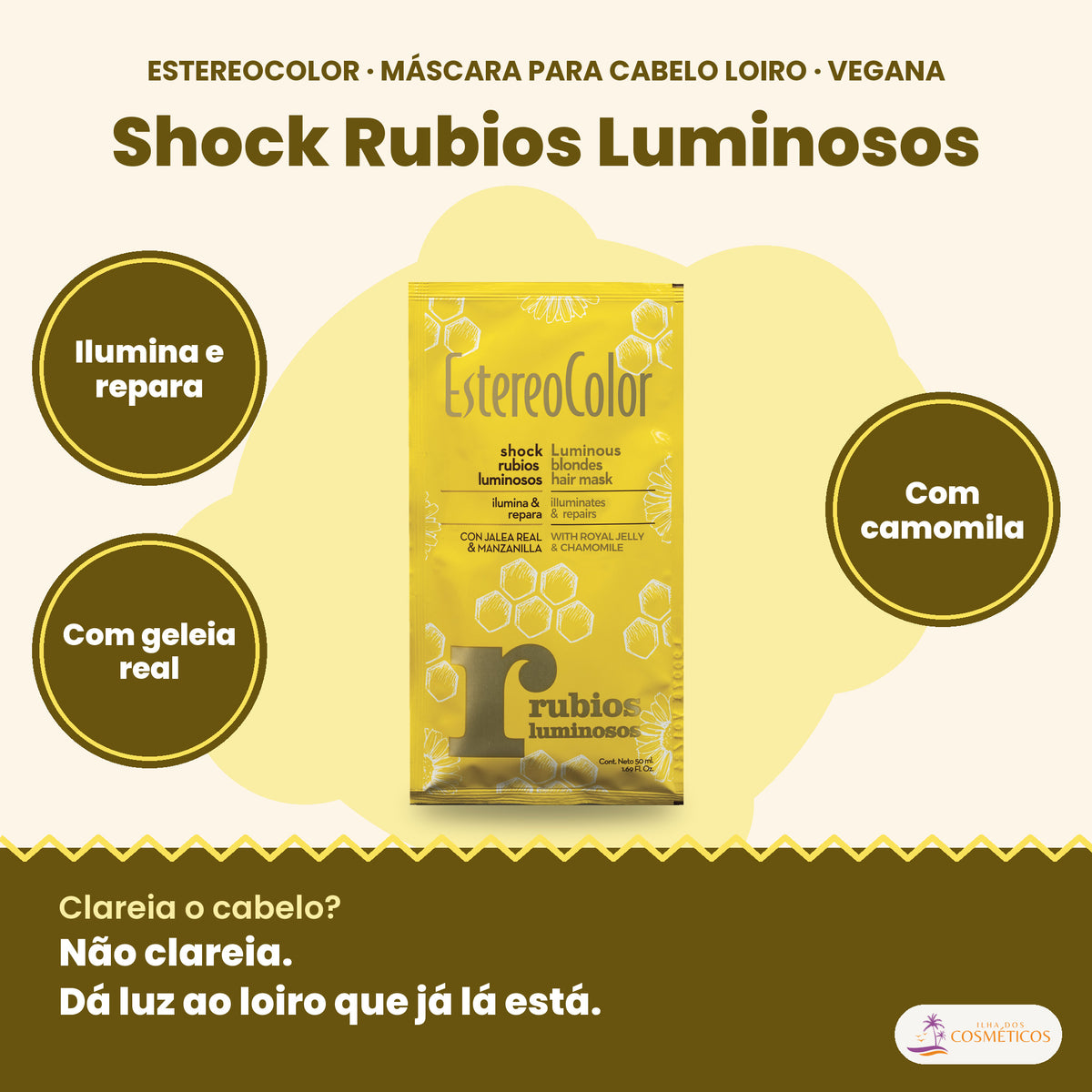 Estereocolor Shock Rubios Luminosos 50 ml: ilumina e repara o cabelo loiro, com geleia real e camomila