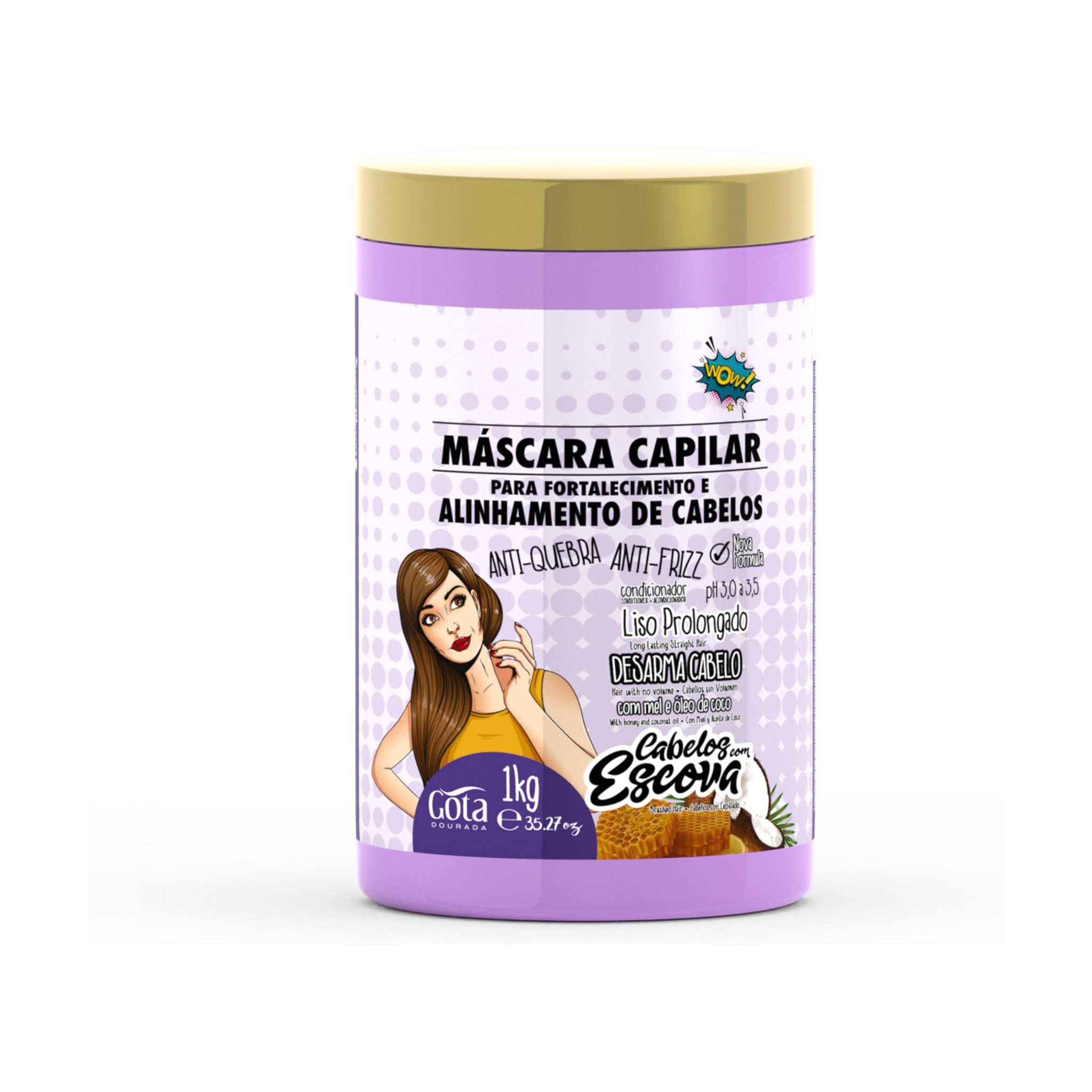 Gota Dourada Cabelos Com Escova  Máscara 1kg