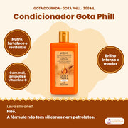 Gota Dourada Condicionador Gota Phill 300 ml: nutre, fortalece e revitaliza, com mel, própolis e vitamina C, brilho intenso e maciez