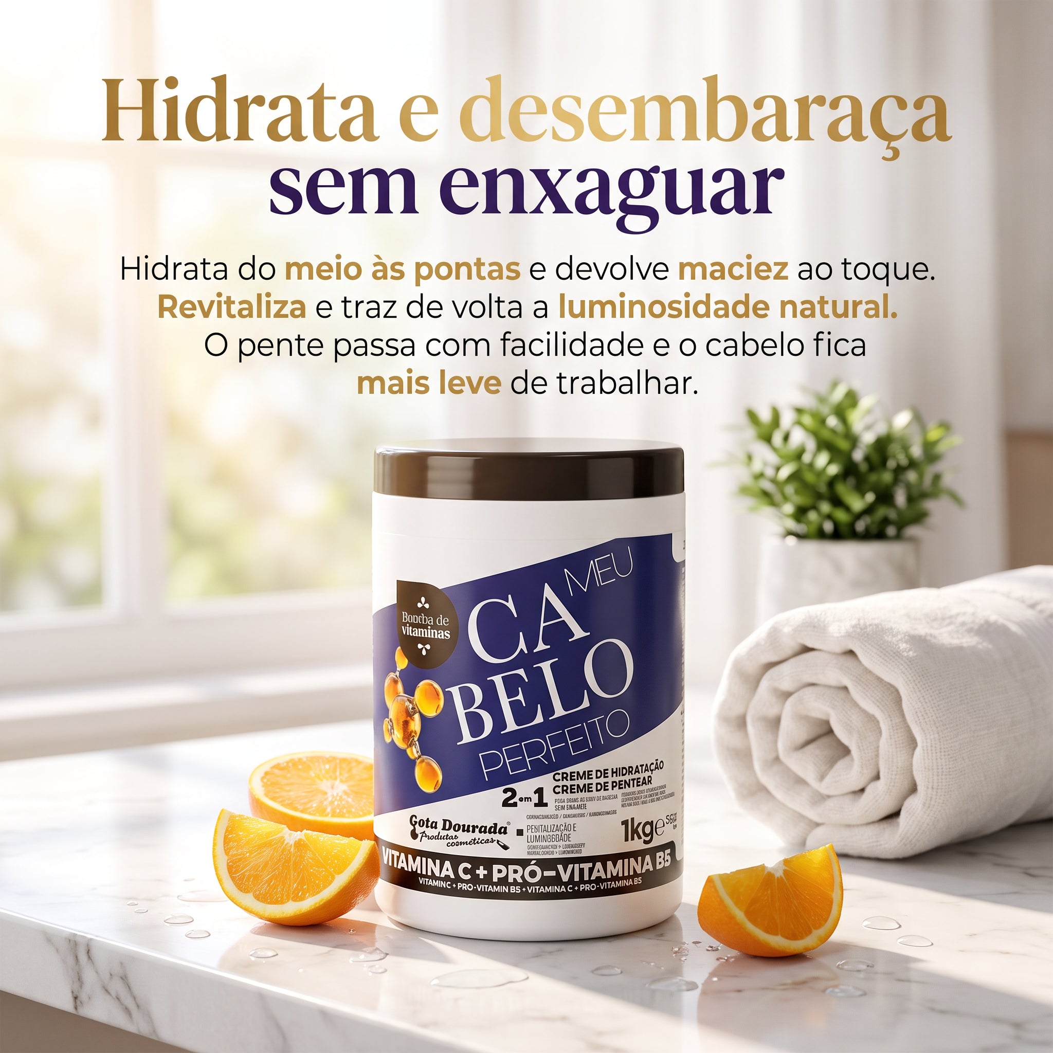 Gota Dourada Meu Cabelo Perfeito Creme de Hidratação e Pentear 2 em 1 Vitamina C 1kg — foto 2