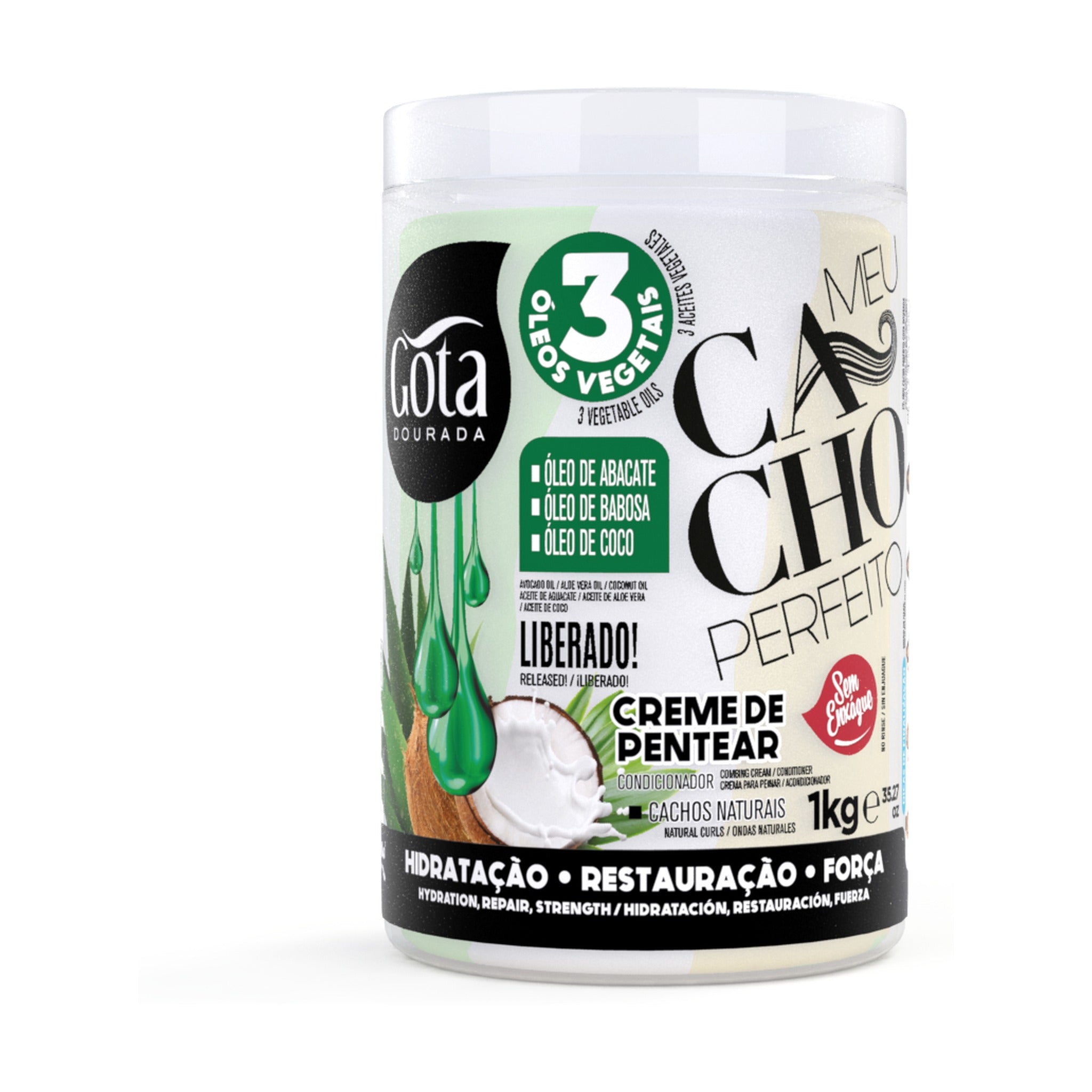 Gota Dourada Meu Cacho Perfeito Creme de Pentear 3 Óleos Vegetais 1kg