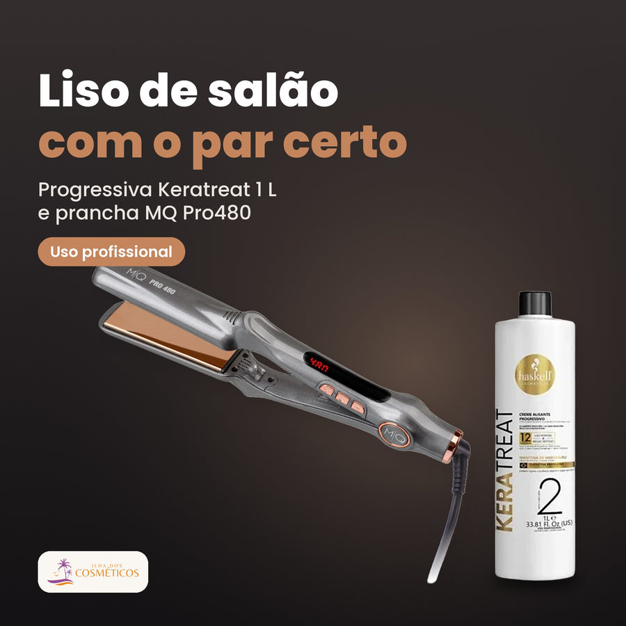 Pack de progressiva Haskell Keratreat 1 L e prancha MQ Pro480, para uso profissional