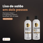 Pack Haskell Keratreat 500 ml: shampoo antirresíduos Passo 1 e creme alisante progressivo Passo 2, para uso profissional