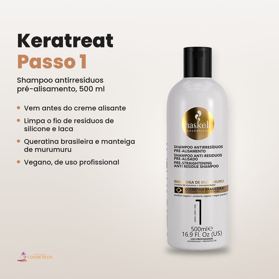 Haskell Keratreat Passo 1, shampoo antirresíduos pré-alisamento de 500 ml