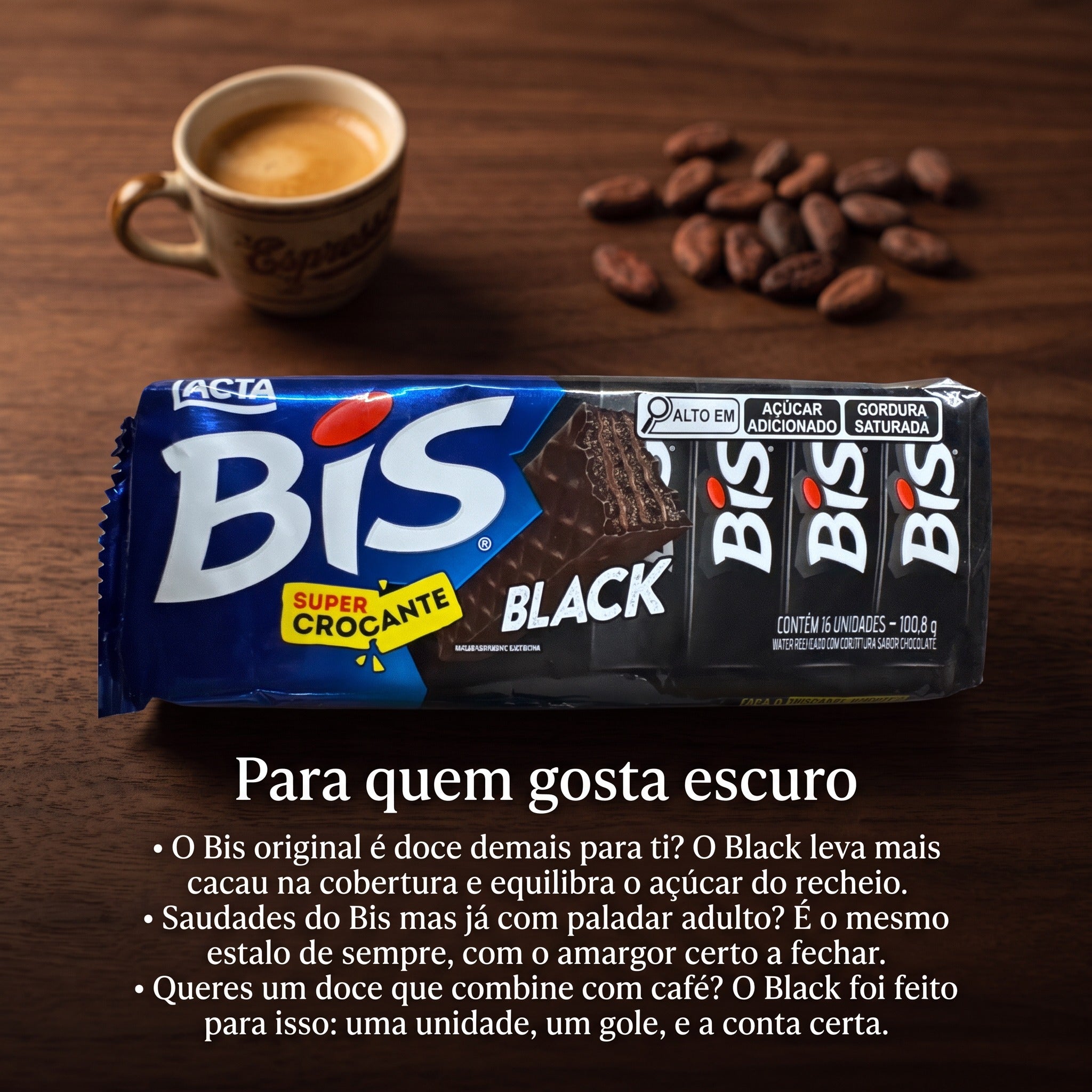 Lacta Bis Black Wafer com Chocolate Negro 16 Unidades 100,8g — anúncio