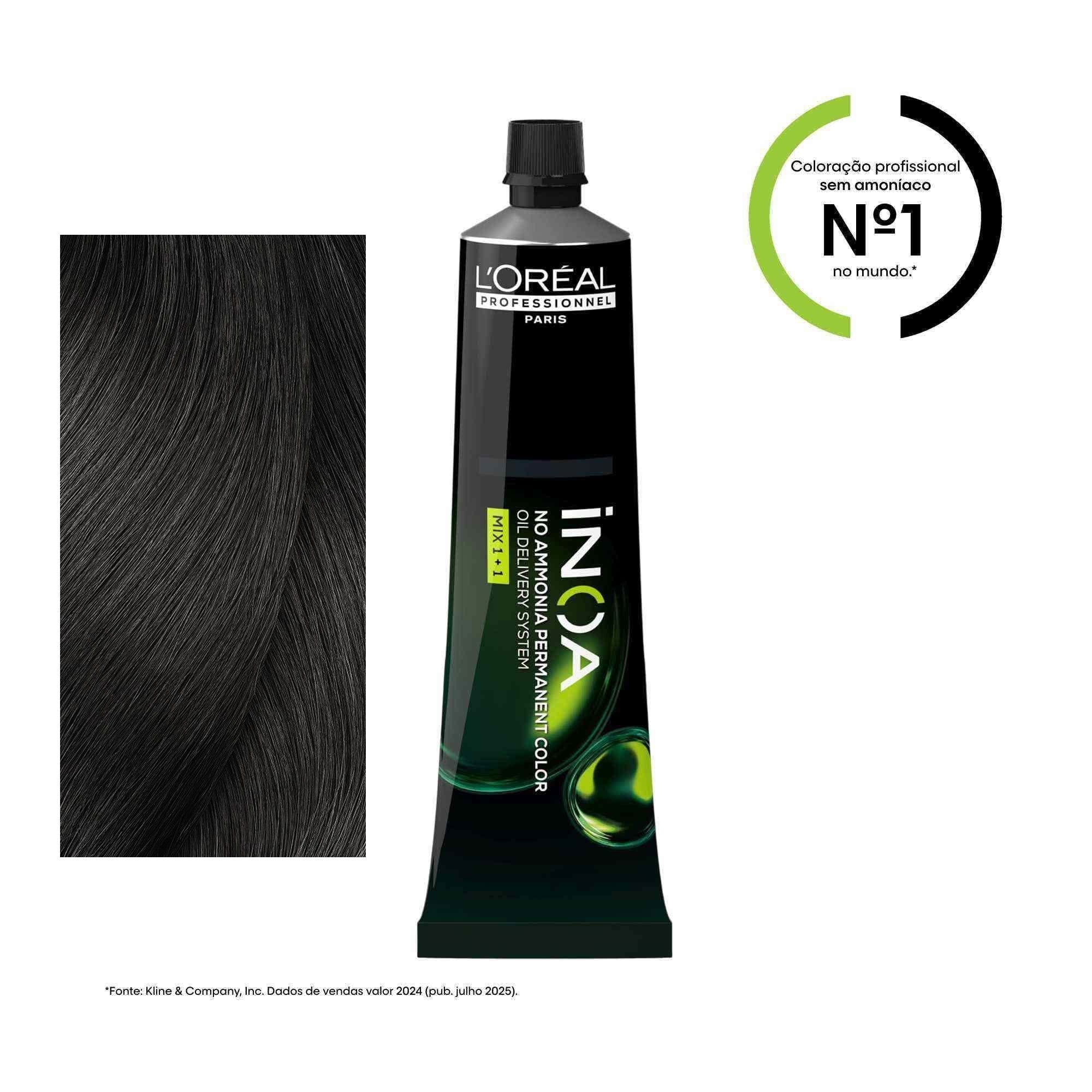 Coloração iNOA tom 4.0: amostra da cor junto à bisnaga de 60 ml