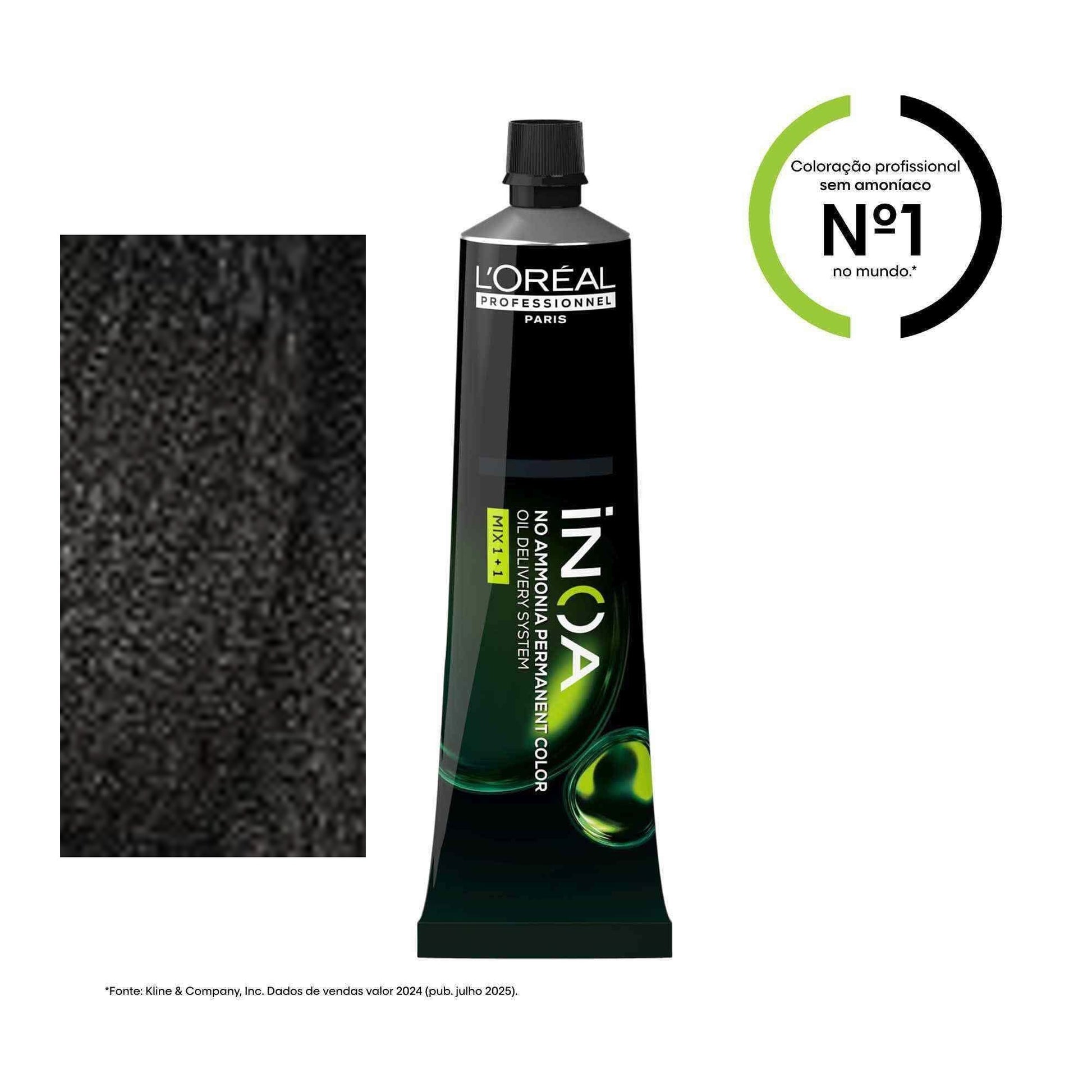 Coloração iNOA tom 4: amostra da cor junto à bisnaga de 60 ml