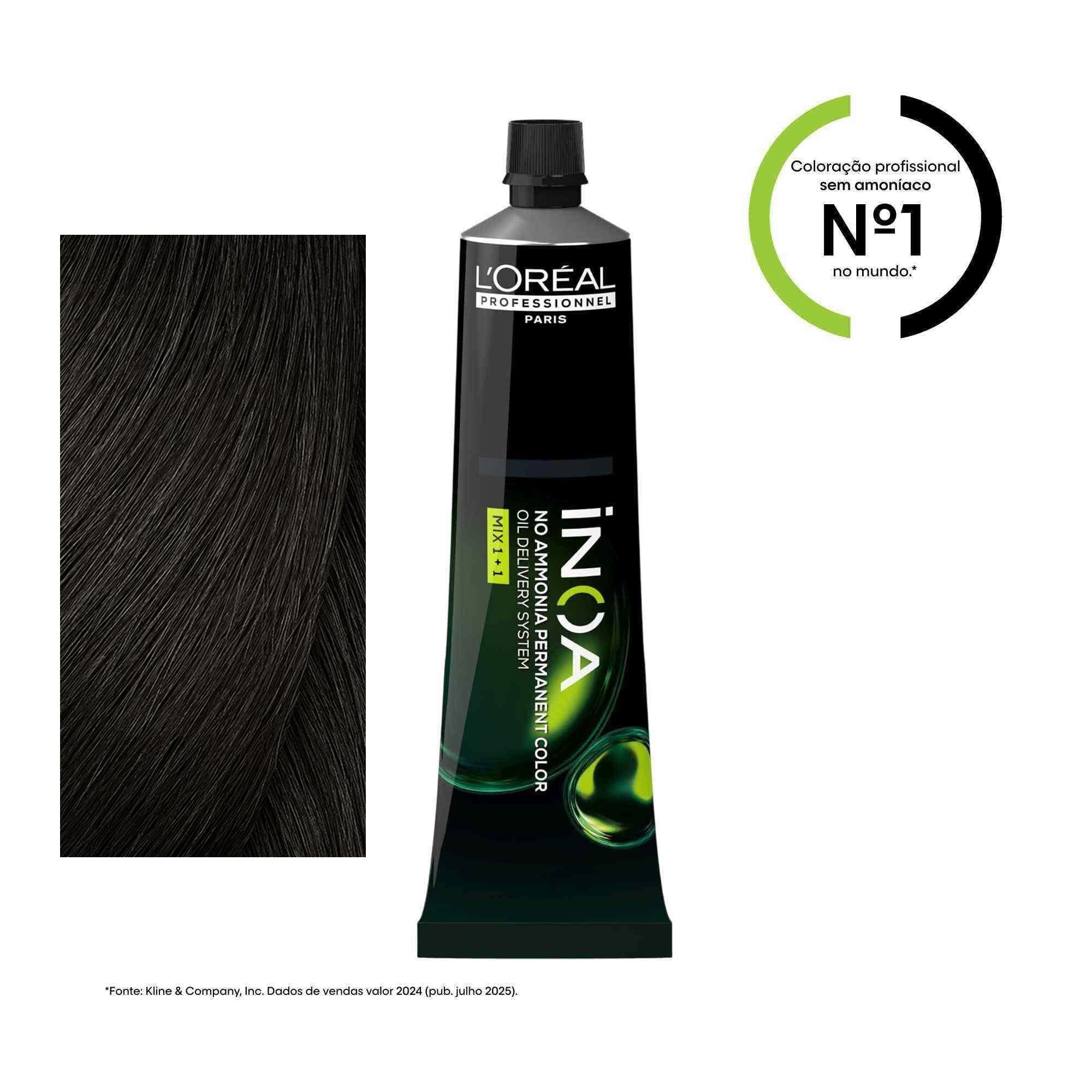 Coloração iNOA tom 5.1: amostra da cor junto à bisnaga de 60 ml